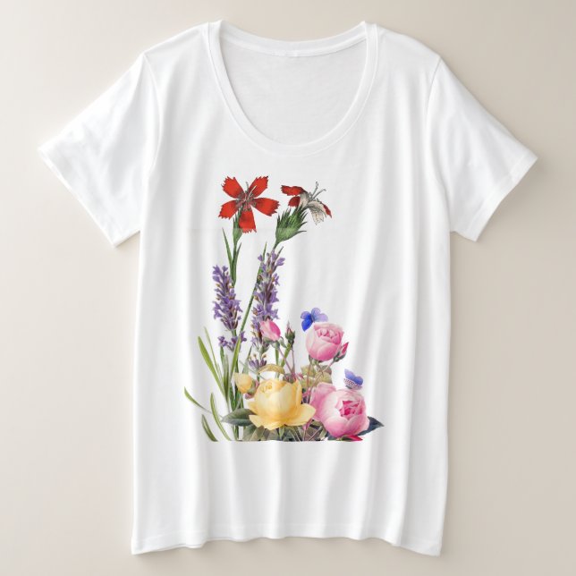 FLORES DE Camisetas DE ALGODÓN MÁS TAMAÑO (Anverso del diseño)