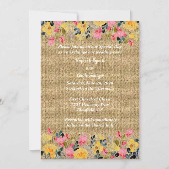 Flores de campo en la invitación a la boda de Burl (Anverso)