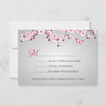 Flores de cerezo Baby Shower gris rosa RSVP