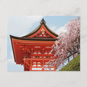 Flores de cerezo en la postal de Kiyomizudera