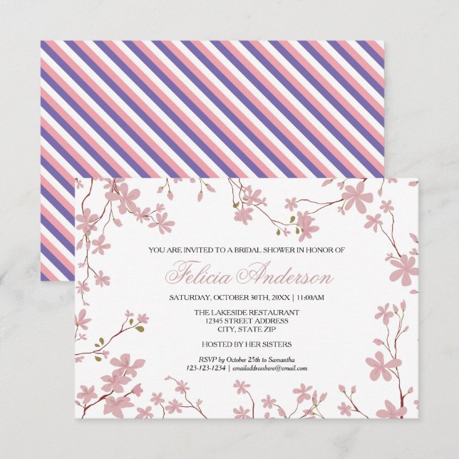 Flores de cerezo - Invitación a ducha de novias 3x (Anverso / Reverso)