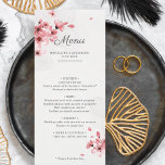 Flores de cerezo menú romántico rosado boda<br><div class="desc">Creado para coordinar con nuestra colección "Pink Cherry Blossom Boda", este menú boda de personalizable es perfecto para una cena casera elegante, romántica y elegante. Con un ilustracion contemporáneo de ramas de cerezo de color rosa con flores y flores, este menú es fácilmente personalizable para incluir los nombres de Novia...</div>