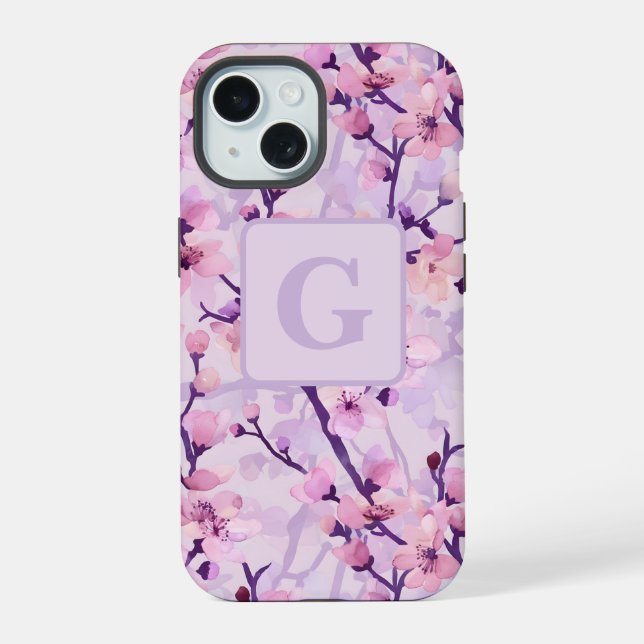 Flores de cerezo moradas monograma personalizado  (Reverso )