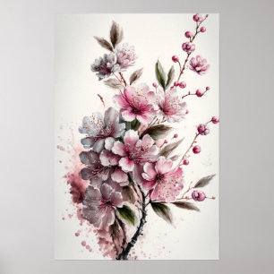 Flores de cerezo Poster de impresión de arte flora