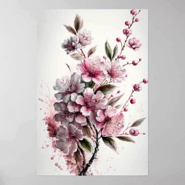 Flores de cerezo Poster de impresión de arte flora (Frente)
