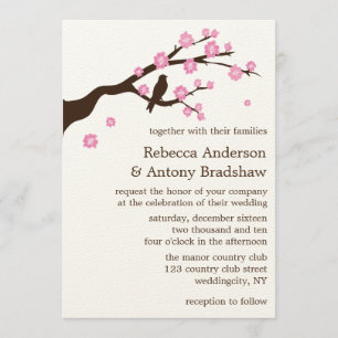 Flores de cerezo que casan invitaciones