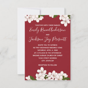 Flores de Cerezo Rojas - Invitación de Boda 3x5