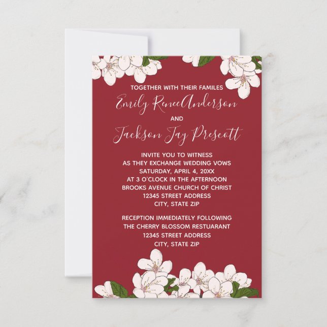 Flores de Cerezo Rojas - Invitación de Boda/Recepc (Anverso)