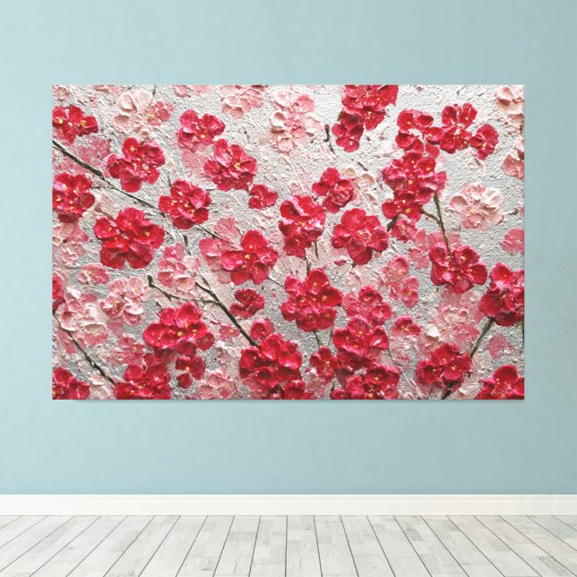 Flores de Cerezo Rojas y Rosadas – Arte de Pared c (Insitu (piso de madera))