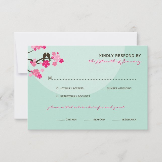 Flores de cerezo rosa Amo Aves Boda Tarjeta RSVP (Anverso)