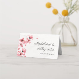Flores de cerezo rosa boda tarjeta de lugar floral