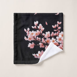 Flores de cerezo rosa|Negro |Conjunto de toallas d