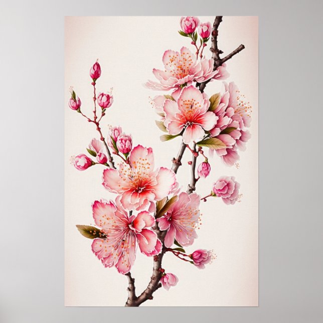 Flores de cerezo rosa Poster de impresión de arte  (Frente)