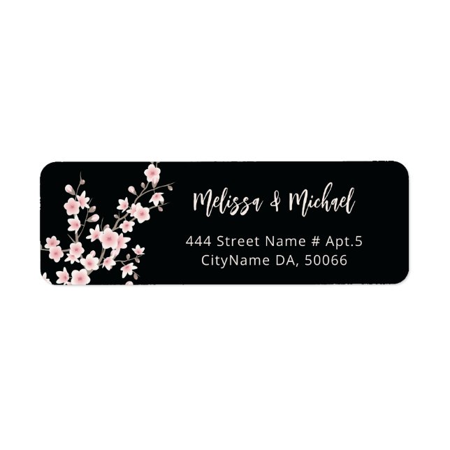 Flores de Cerezo Rosadas Negras | Etiqueta de Boda (Frente)