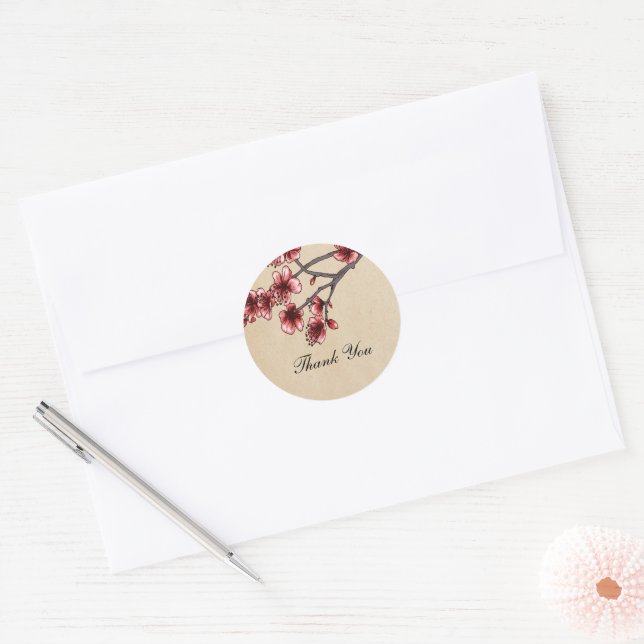 Flores de cerezo ventilado rojo Gracias Pegatinas (Sobre)