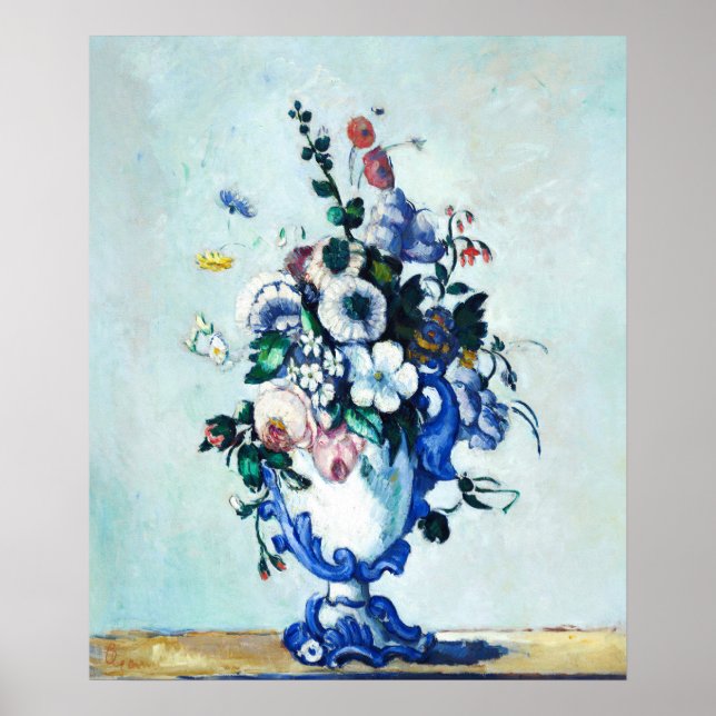 Flores de Cezanne en Jarrón Rococó Impresión de Ar (Frente)