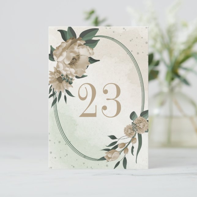 flores de champán verde geometría número de mesa (Anverso de pie)