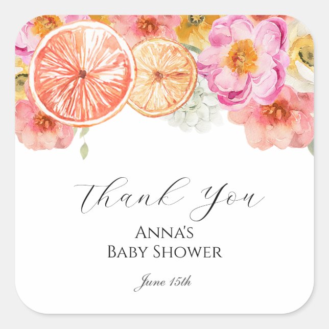 Flores De Cítricos Rosa Gracias Etiqueta Favor (Anverso)