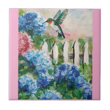 Flores de colibrí e hidrangea Baldosas decorativas