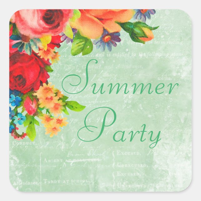 Flores de color agua Sellos para sobres Pegatinas  (Anverso)