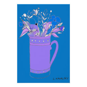 Flores De Color Azul Original En Un Poster De Mug