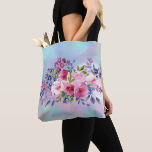 Flores de color de agua Bolsa de Tote clásica de c