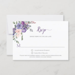Flores de color de agua morado y verde RSVP