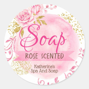 Flores de color de agua rosada Rosa Etiquetas de j