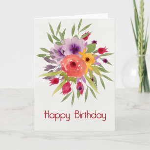 Flores de color de agua vibrante tarjeta de cumple