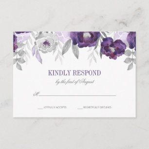 Flores de color gris morado Boda RSVP
