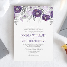 Flores de color gris morado invitaciones de matrim