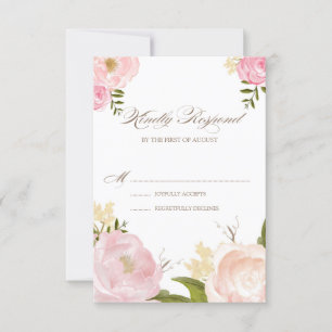 Flores de color rosa romántico Boda Tarjeta RSVP