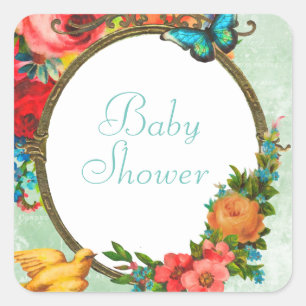 Flores de colores Pegatinas de Baby Shower Square