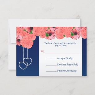 Flores de coral de tarjetas RSVP de bodas y azul d