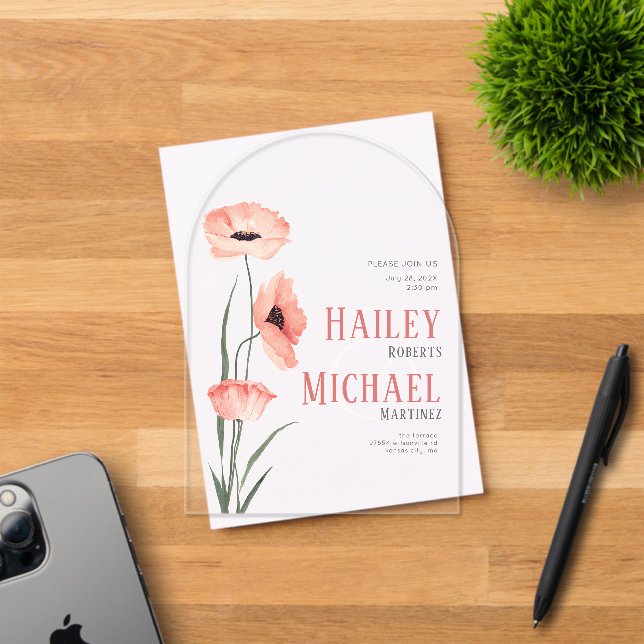 Flores de coral simples Invitación acrílica Boda (Insitu (Tarjeta de Invitación))