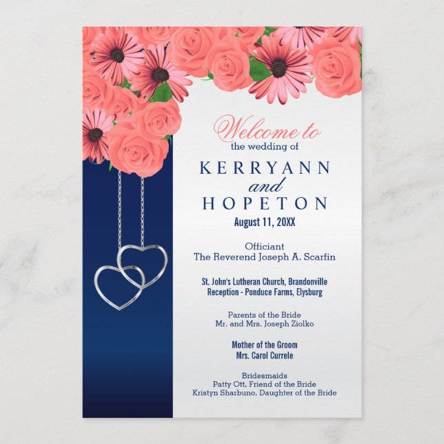 Flores de coral y azul marino - Programa (Anverso)