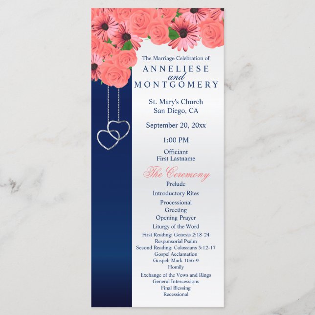 Flores de coral y azul marino - Programa (Anverso)