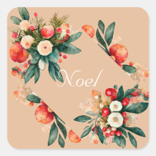 Flores de coral y pegatinas navideñas de frutas