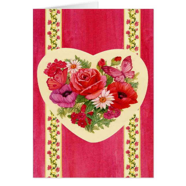 Flores de corazón rojo tarjeta de bienvenida de si (Frente)