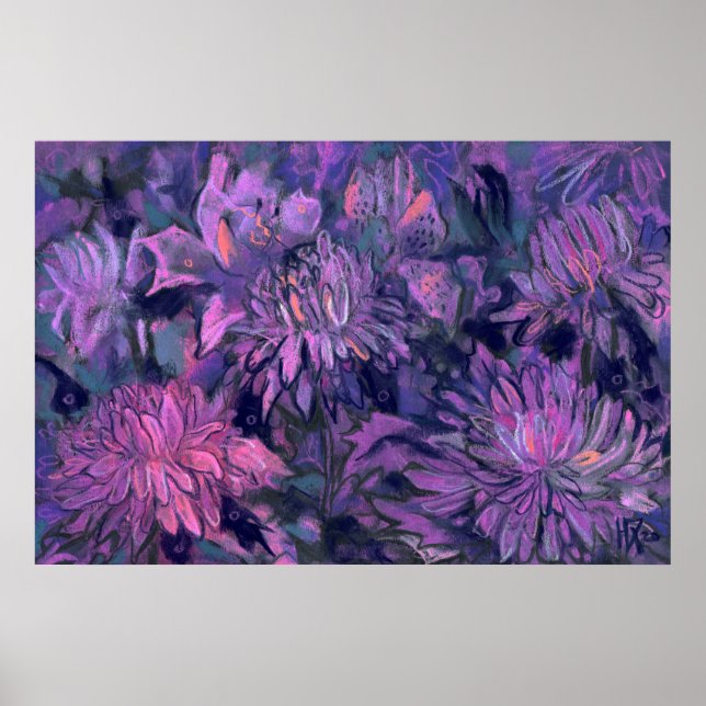 Flores de crisantemo Abstracto de Violeta de Arte  (Frente)