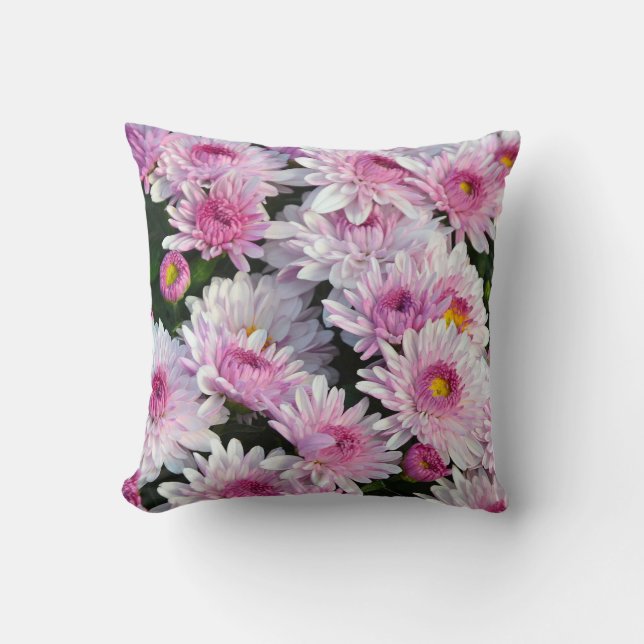 Flores de crisantemo rosa tiran almohada (Anverso)