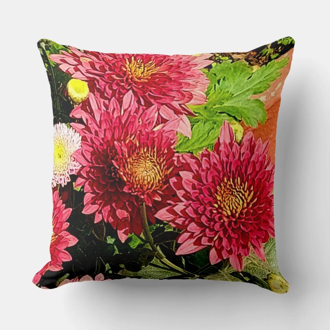 Flores de crisantemo suave y brillante almohada (Anverso)