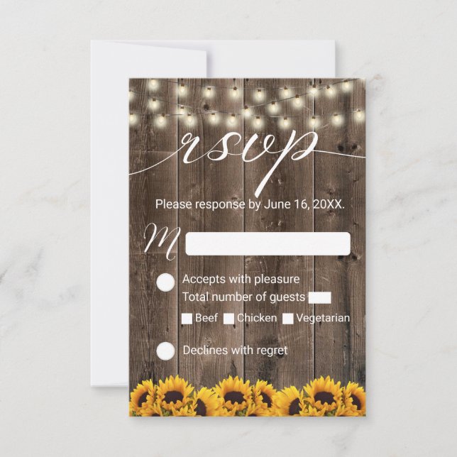 Flores de cuerdas rusticas de girasol Boda RSVP (Anverso)