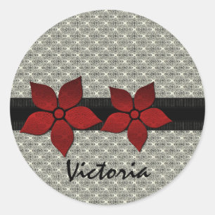 Flores de Damask Pegatinas fronterizos rayados