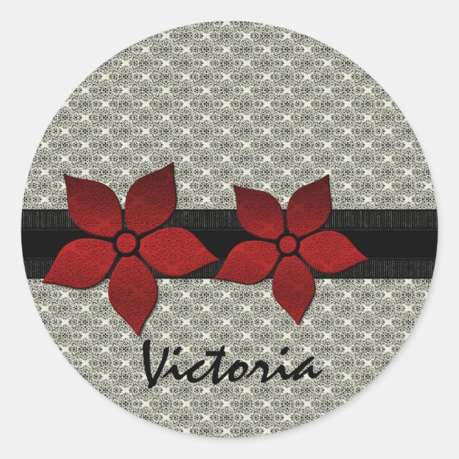 Flores de Damask Pegatinas fronterizos rayados (Anverso)