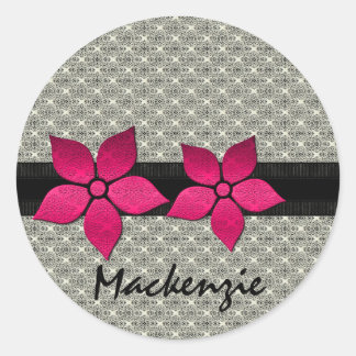 Flores de Damask Pegatinas fronterizos rayados