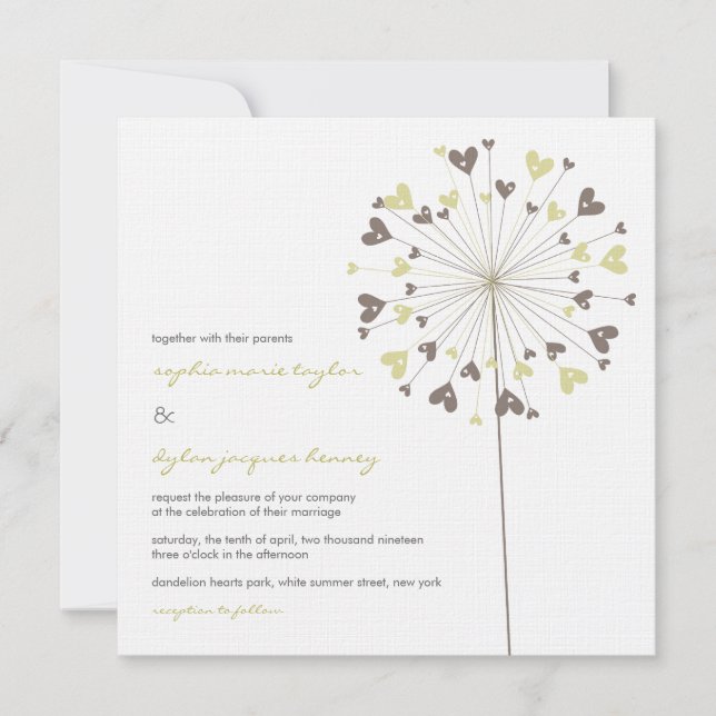 Flores de Dandelion marrón adoran la invitación a  (Anverso)