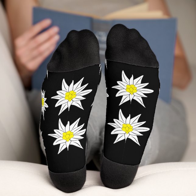 Flores de Doodle Edelweiss Calcetines de la tripul (Abajo)