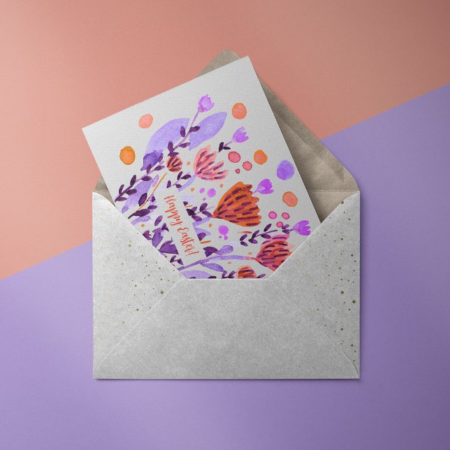 Flores de doodle retro lindo Tarjeta de Pascua (Subido por el creador)