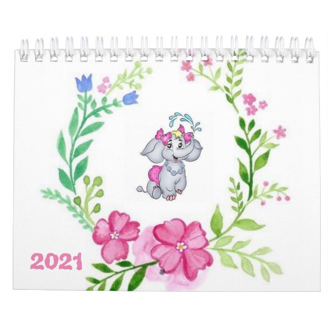Flores de elefantes florales en el calendario 2021 (Reverso)